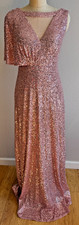 NWT Kalinnu Pink Sequin Evening Gown Size 12 One Shoulder Sheer Holiday Cocktail