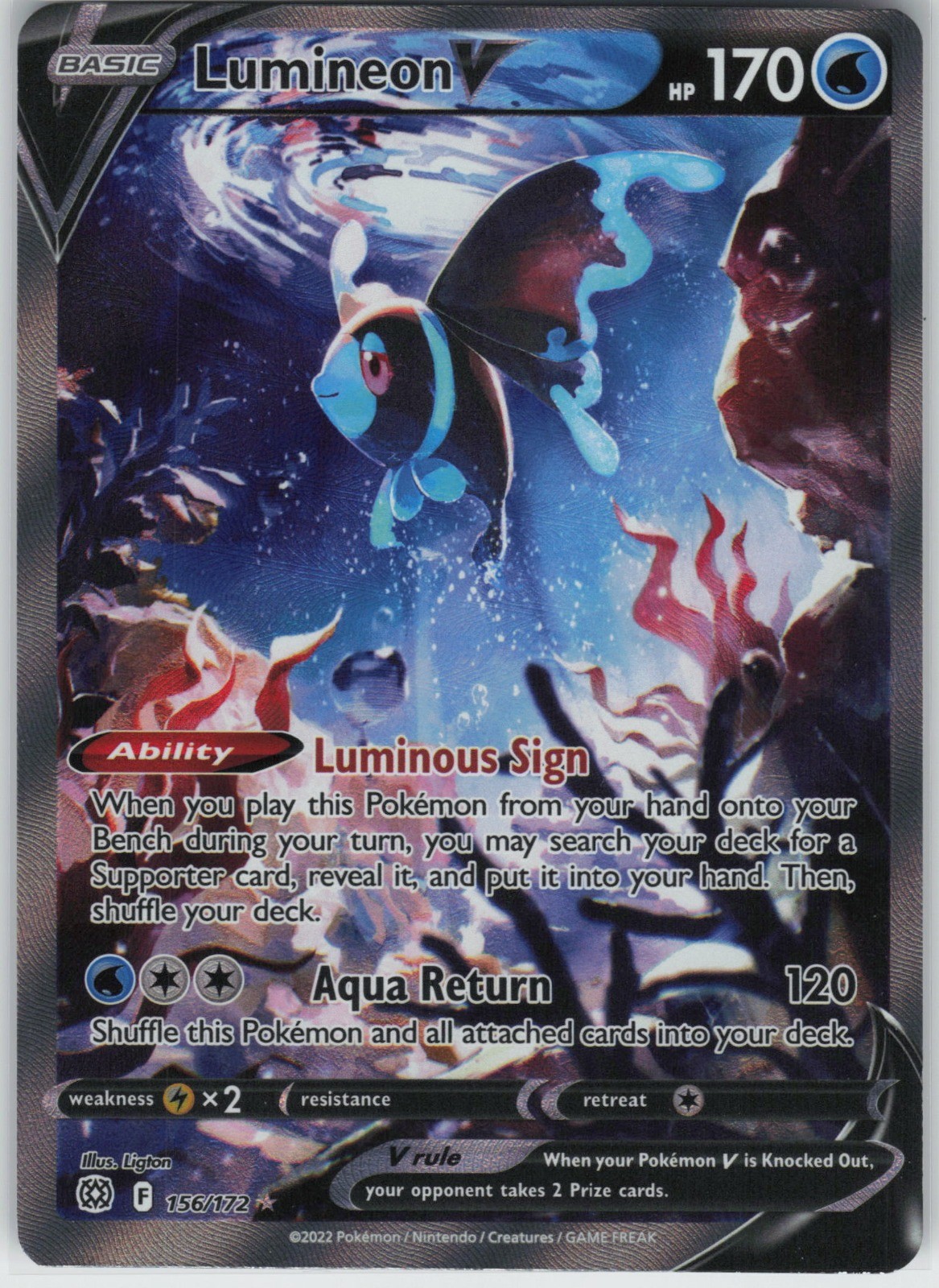 Pokemon Lumineon V Alternate Full Art SWSH09: Brilliant Stars UR Holo 156/172 NM