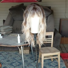 wig blond wavy texture dark brown roots fashi...