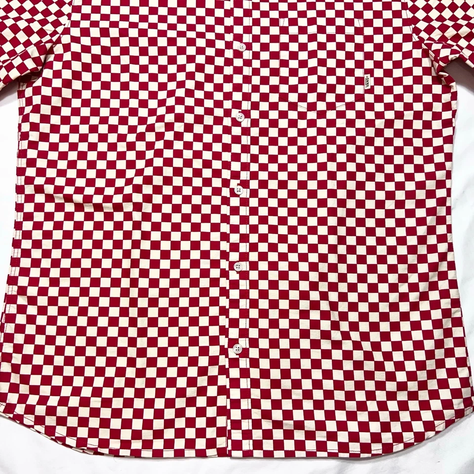 Vans Off The Wall Button Up Shirt Short Sleeve Red And White Checkered New - Image 4 of 4