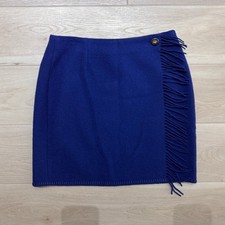 Vintage Ralph Lauren Country Fringe Wrap Wool Skirt Blue Mini Union Made Size 12