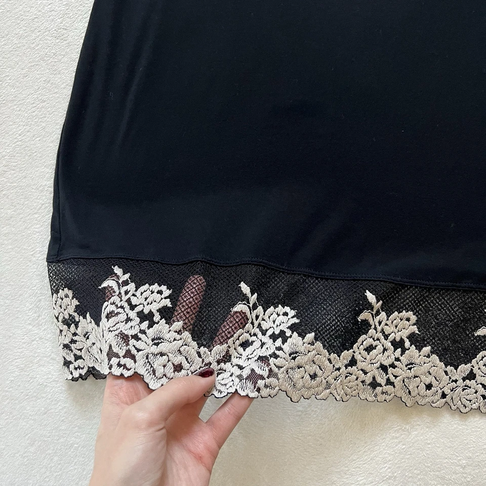 Women’s Goth Boho Black Ivory Lace Trim Lingerie Sleep Dress Size L - Image 2 of 4