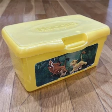 Vintage Huggies Yellow Plastic Empty Refillable Baby Wipes Container Lion King
