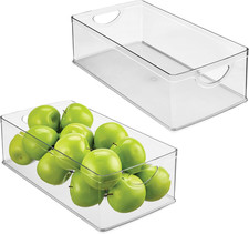 Stackable Clear Plastic Extra Long Storage Bin, 2-Pack Organizer for Kitchen C