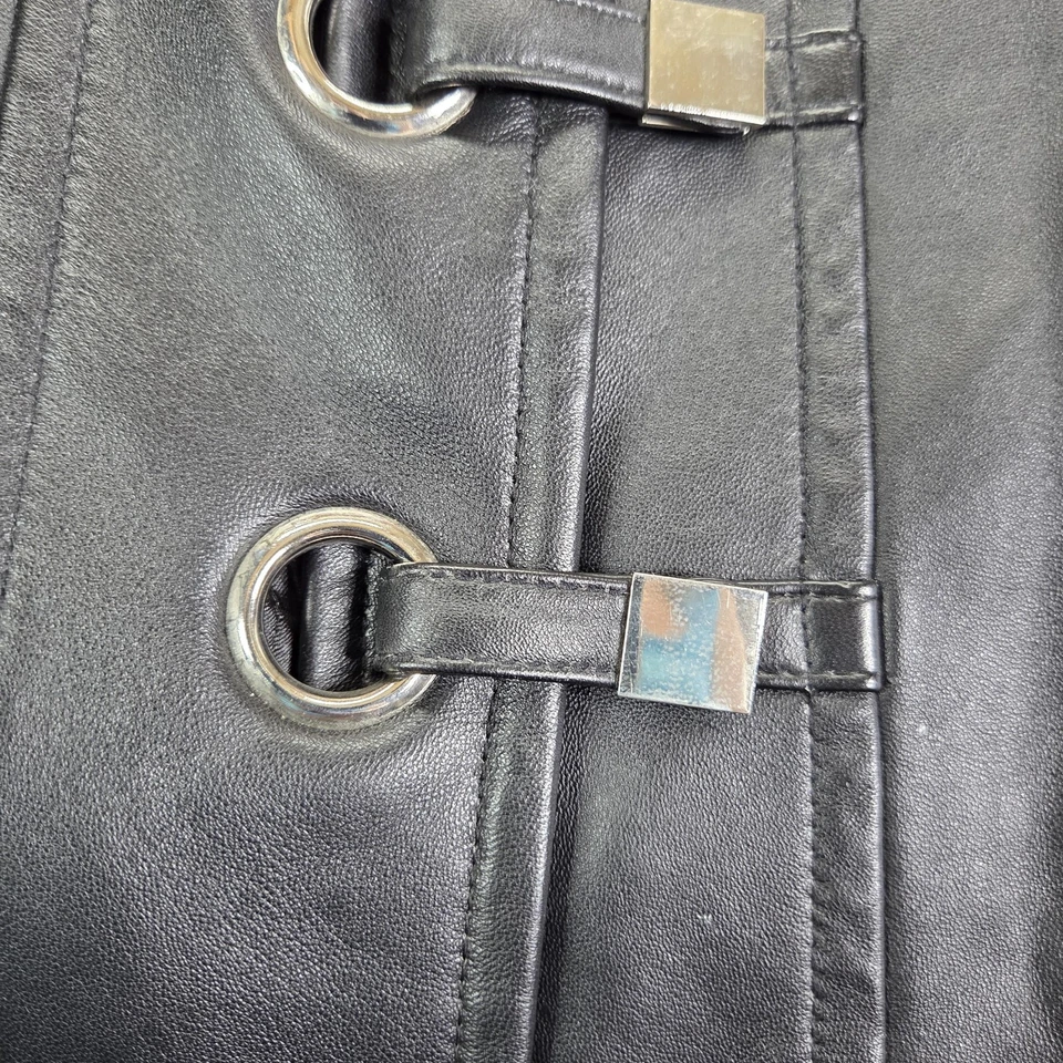 Chaqueta Pamela McCoy Mujer Mediana Negra Cuero Genuino Cierre de Anillo Blazer Forrada Foto 2 de 4