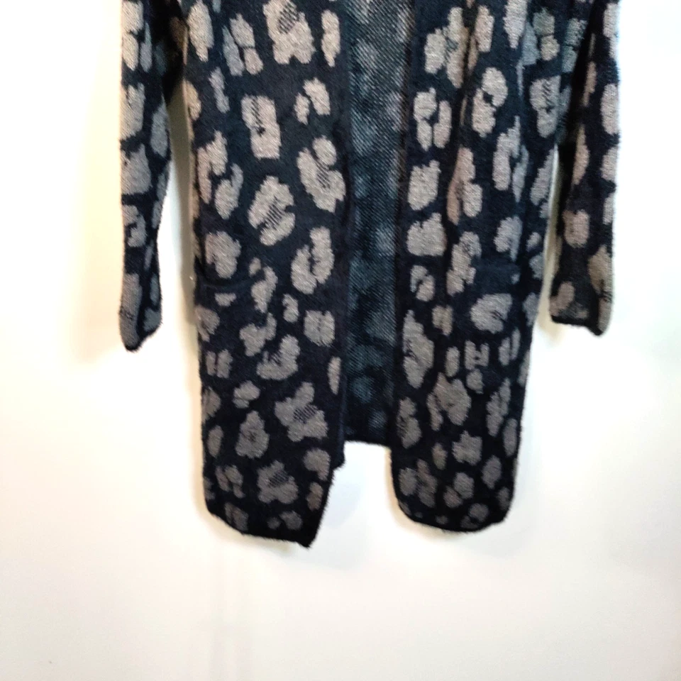 Nine West Open Cardigan Sweater NAVY/Gray Animal Print Duster Artsy Ethereal M - Image 4 of 4