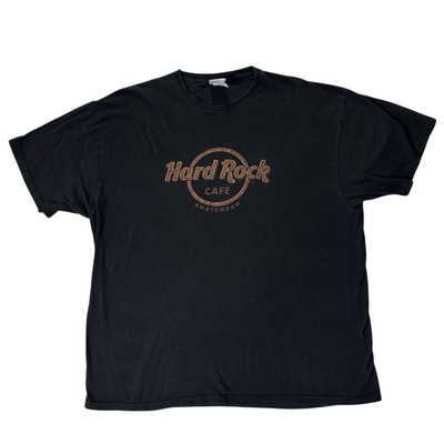 Hard Rock Cafe Amsterdam Black T Shirt Leather Look Graphic Size