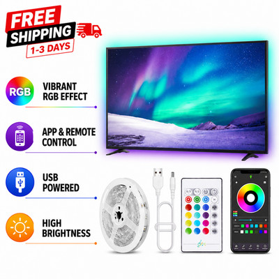 16.4FT LED TV Backlight Strip USB RGB Lights for 32-80'' TV Monitor Music Sync