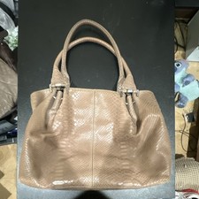 Jones New York Brown Embossed Satchel Top Handle Bag Zip Closure Pockets