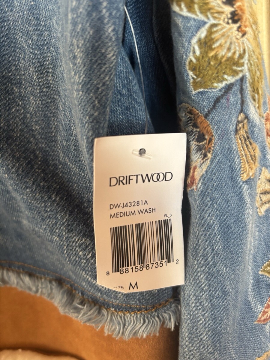 NEW Driftwood Denim Shearling Vintage Azure Embroidered