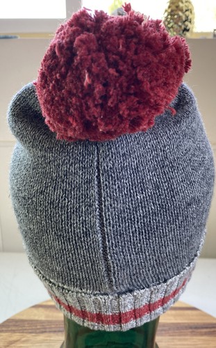 YOUTH GIRLS BABY GAP GRAY/BURGUNDY WINTER BEANIE HAT WITH POM SIZE M/L VGC 20 - Picture 3 of 3