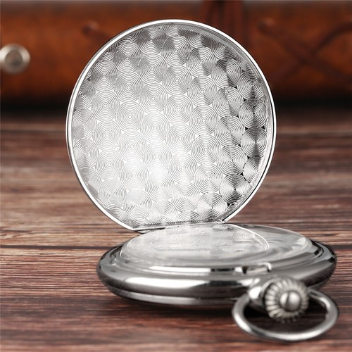 Orologio da Tasca Minimalista Argento Doppio Lato Liscio Quarzo con Collana Catena - Foto 13 di 13