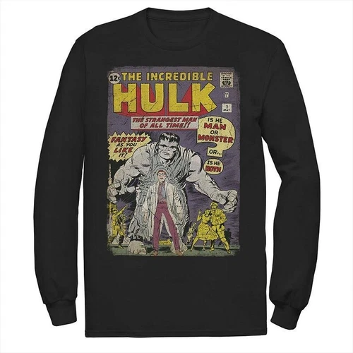 Marvel Incredible Hulk Black Vintage Comic Book Long Sleeve Shirt Tee Mens XXL