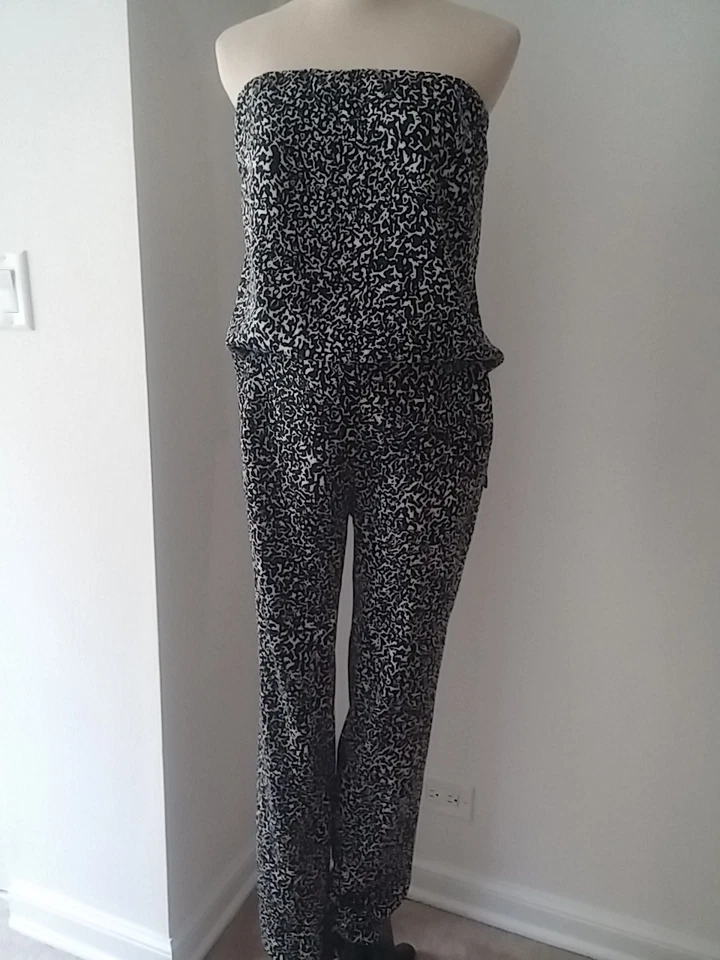 NUEVO CON ETIQUETAS $495.00 Mono Derek Lam 10 Crosby Negro/Blanco Seda Sin Tirantes Talla 2 Foto 4 de 4