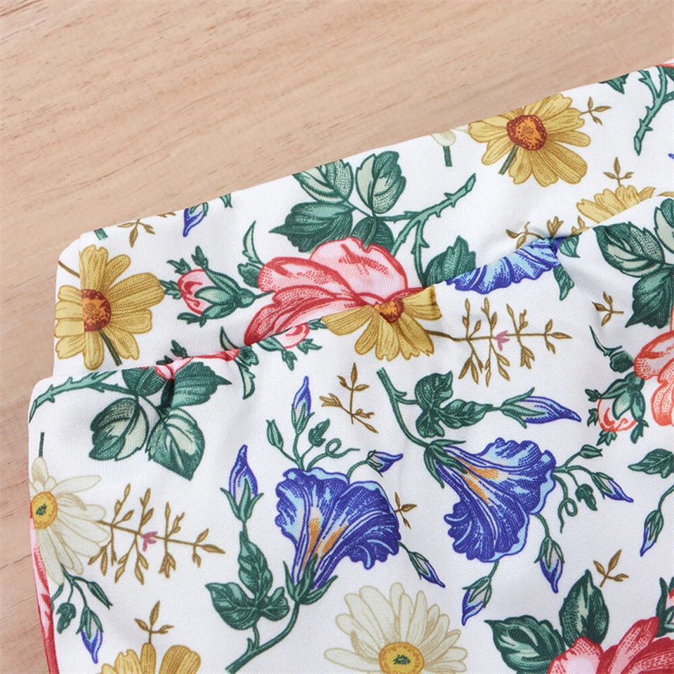 Recién Nacido Bebé Niña Trajes de Verano Halter Floral Mameluco Pantalones Cortos Diadema Ropa Foto 4 de 4