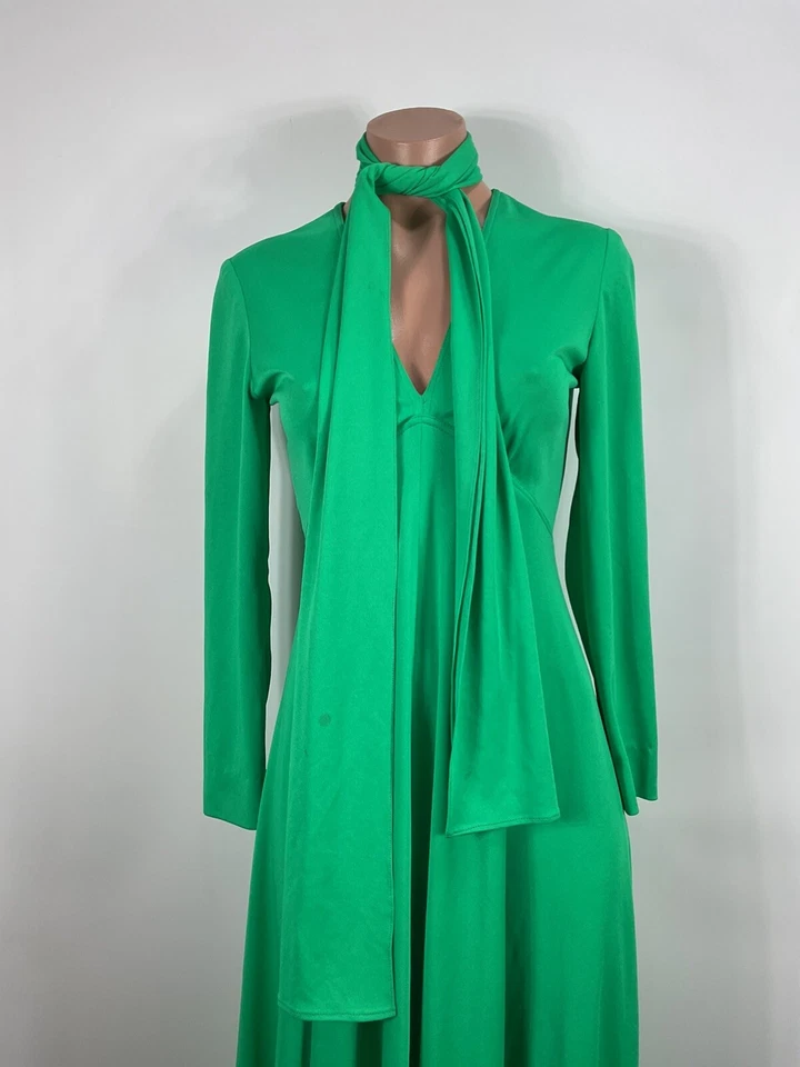 Victor Costa длинным рукавом макси платье винтажный 60-х 70-х Kelly зеленый v-образным вырезом размер 6 - Изображение 3 из 4