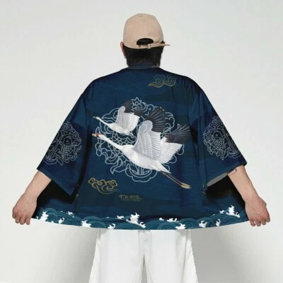 Herren Damen 3/4 Ärmel Kimono Hemd Locker T-Shirt Bluse Japanisch - Bild 1 von 4