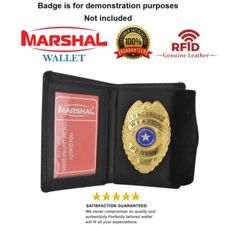 Genuine Leather Slim Thin Bifold ID Money Wallet Oval Shape Badge Holder