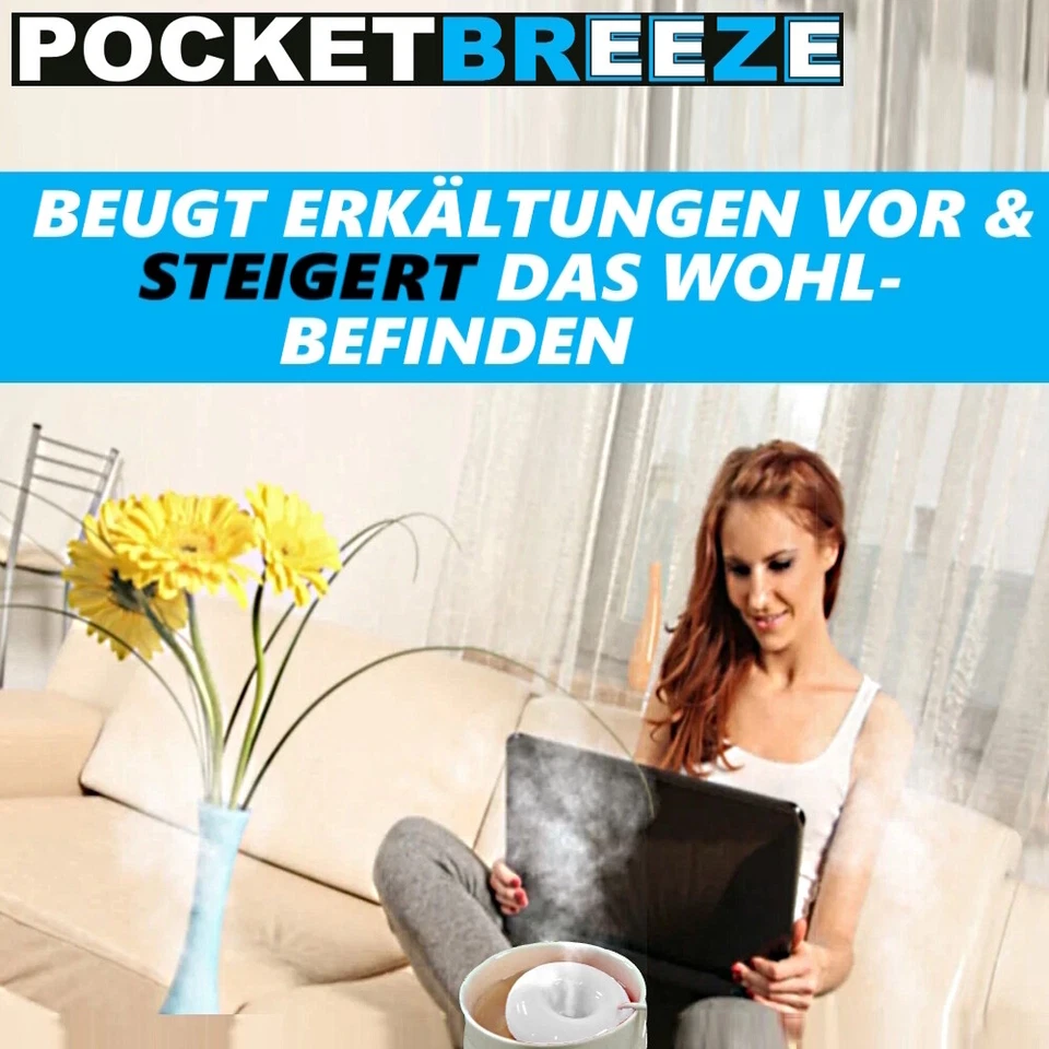 POCKETBREEZE USB Mini Luftbefeuchter Diffuser Ultraschall-Vernebler Humidifier - Bild 4 von 4