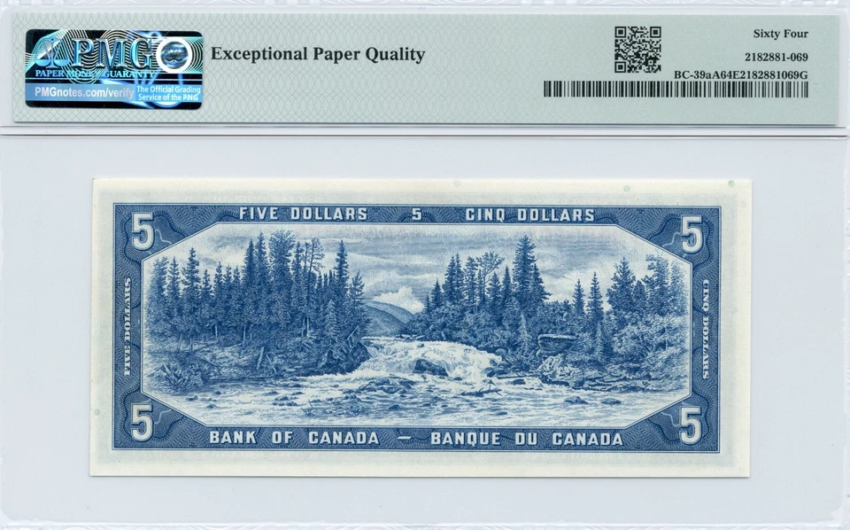 1954 $5 Bank of Canada BC-39aA Replacement *A/C - PMG Choice UNC64 EPQ - Image 2 of 2