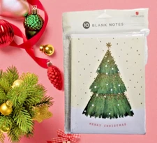 Merry Christmas Greeting Cards Blank Inside Glitter Accents 10 Count + Envelopes