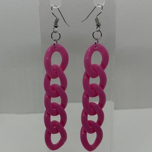 Acrylic chain earrings, long kitsch earrings pink blue purple 10.5 cm long - Picture 25 of 84