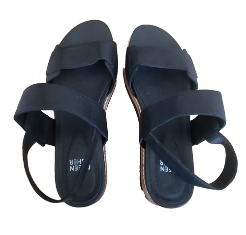 EILEEN FISHER Black Tumbled Leather Strappy Sandals Women's Size 6 - Picture 8 of 11