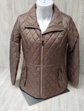 Tower by London Fog Medium Brown Quilted Coat Full Zip Pockets Lightweight