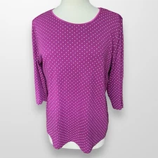CJ Banks Size X Purple Polka Dot Shirt Top Stretch Cotton 3/4 Sleeve Travel