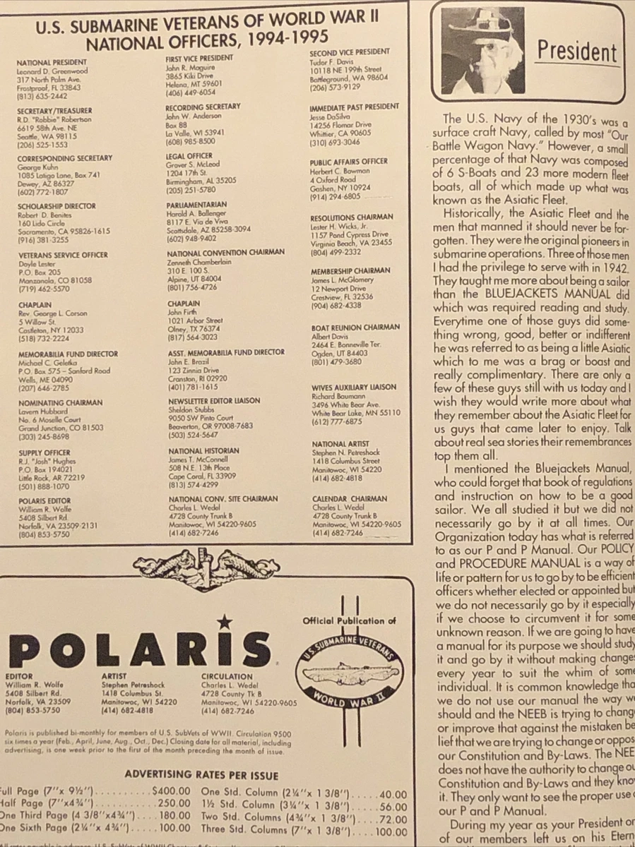Polaris Magazine October 1995 US Submarine Veterans WWII Wahoo Memorial |  eBay