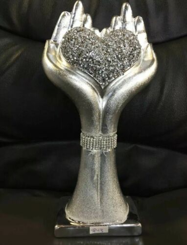 Silber zerkleinerter Diamant Kristall Herz in der Hand Ornament, Wohnkultur Geschenk Diamant - Bild 1 von 3
