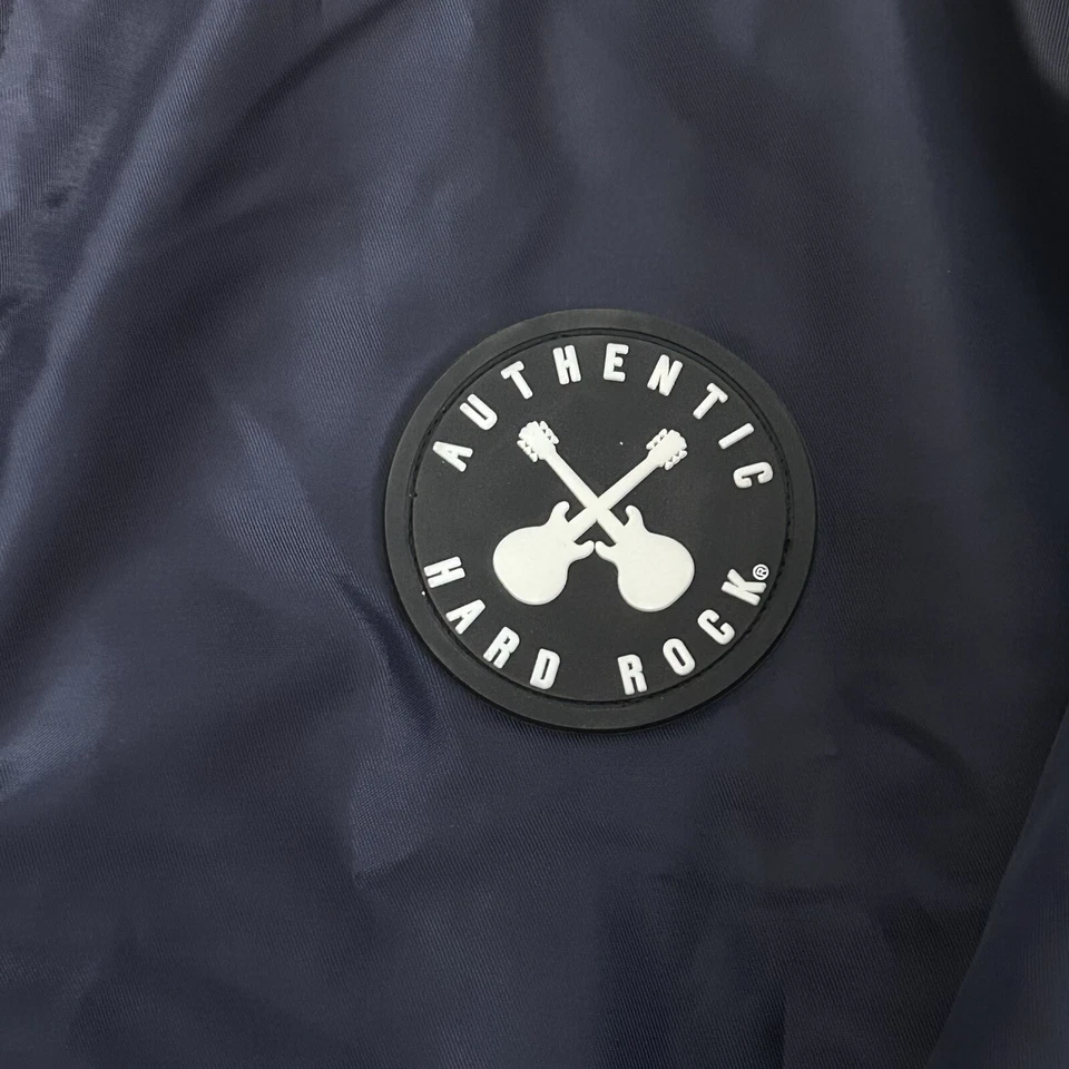 Chaqueta de bombardero Hard Rock Guitar Co. acolchada con cremallera completa azul marino talla XL Foto 2 de 4