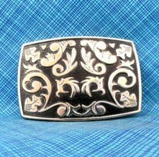 Western Floral Scroll Belt Buckle Cowboy Coastal Cowgirl Vtg 80s     .DBD315