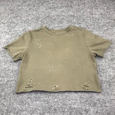 H&M Divided Crop Top T-shirt Size Medium Olive Distressed Tears Short Sleeve