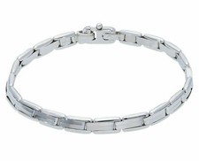 Bracelet En Or Blanc, 18K, Homme, Maille Rectangulaire Arrondie Plate, 21 CM