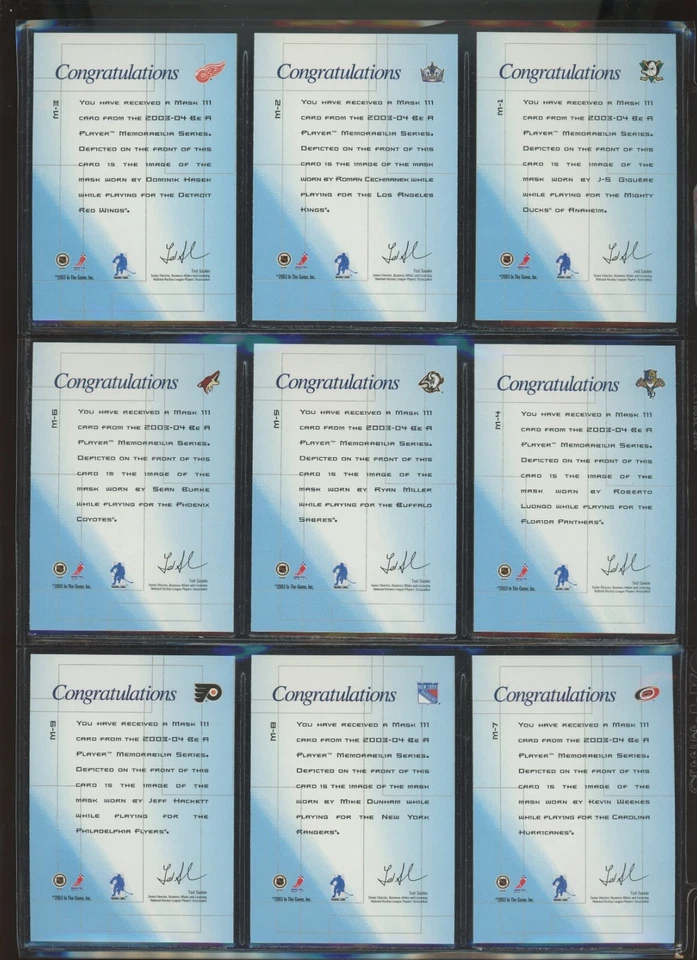 2003-04 BAP Memorabilia Masks Complete Set (1-20) Fleury, Hasek & Luongo ***/300 - Image 2 of 4