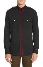 NEW Givenchy Men s Piped Officer Shirt - Black w/ Red Trim Gold Buttons - 39