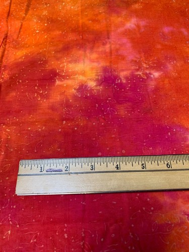 Hand-Dyed Batik Fabric 17" x 42" Orange & Pink with Subtle Leaf Design - Picture 3 of 5