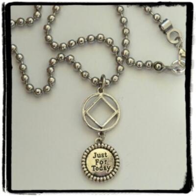 Narcotics Anonymous NA Symbol & Just for Today Pendant Necklace Stainless Steel 