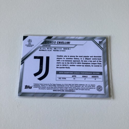 2021-22 Topps Chrome Sapphire UEFA Champions League Giorgio Chiellini #82 - Picture 5 of 6