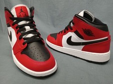 Nike Boys Jordan 1 Mid GS Leather Sneakers White Red Size 5 NEW NO BOX
