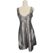 Calvin Klein Women 10 Dress Lightweight Futuristic Metallic Foil Pleated Formal