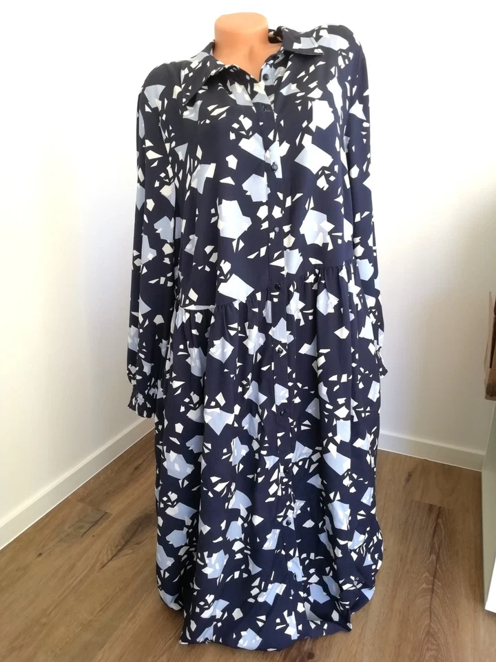 Gr. 48 Sheego Blusen-Kleid Maxi durchgehend geknöpft Langarm blau - 50% Rabatt - Bild 2 von 4