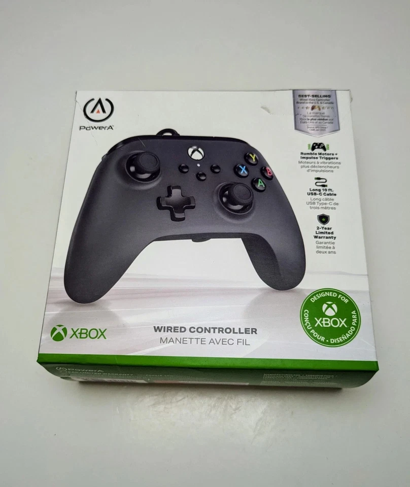 PowerA Wired Controller for Xbox – Black | New in Box | 10ft USB-C Cable + Rumbl - Image 2 of 2