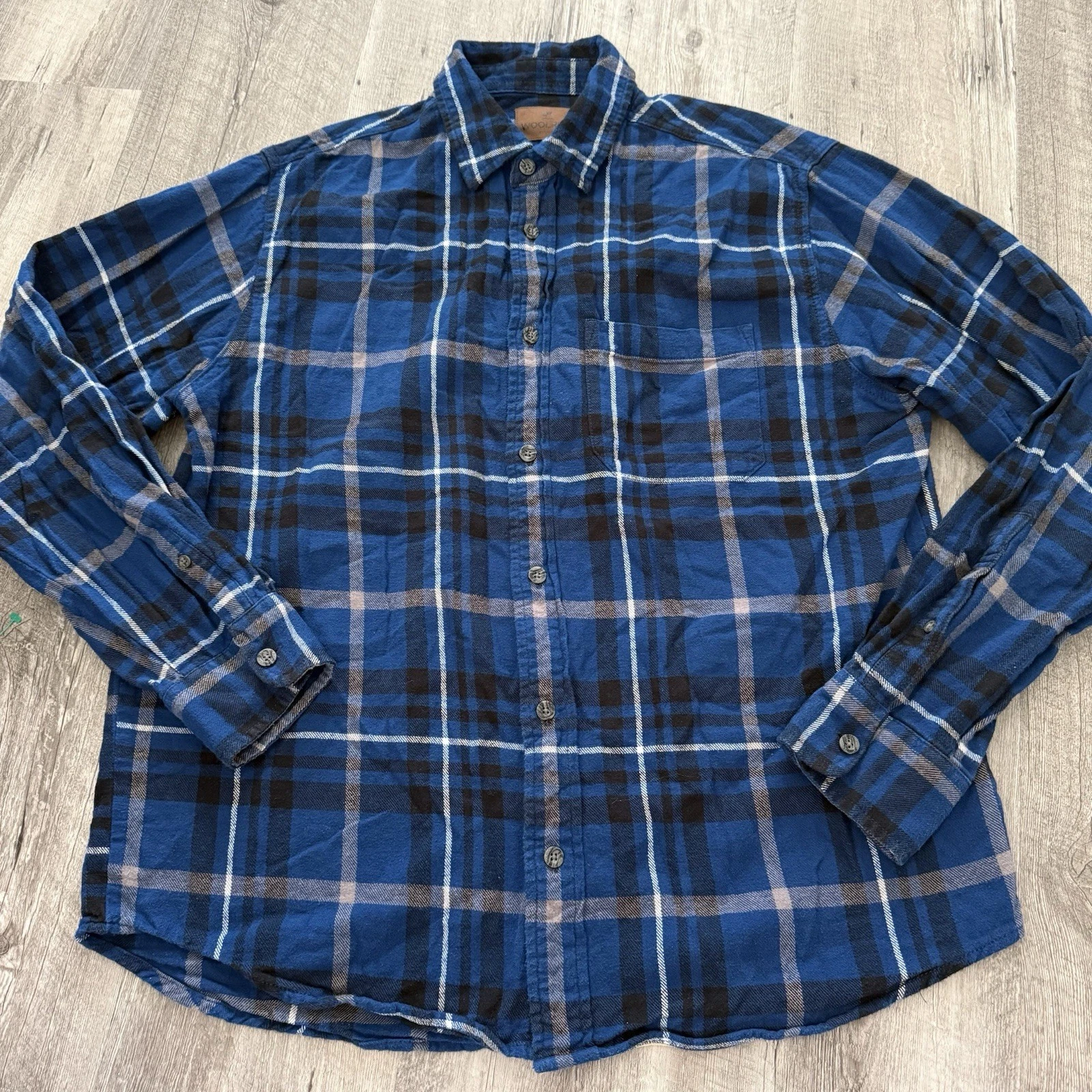 Woolrich Flannel Shirt Men Large Long Sleeve Cotton Blue Plaid Outdoors Workwear