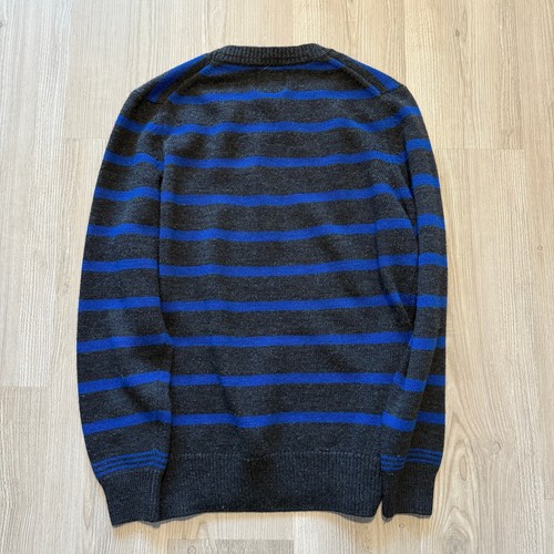 Men's Burton London Gray Blue Striped Wool Crewneck Pullover Sweater Sz Large - Picture 2 of 6