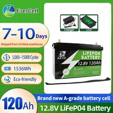 12V120Ah LiFePO4 Lithium Battery  BMS Deep Cycle for RV Marine Solar Off-grid
