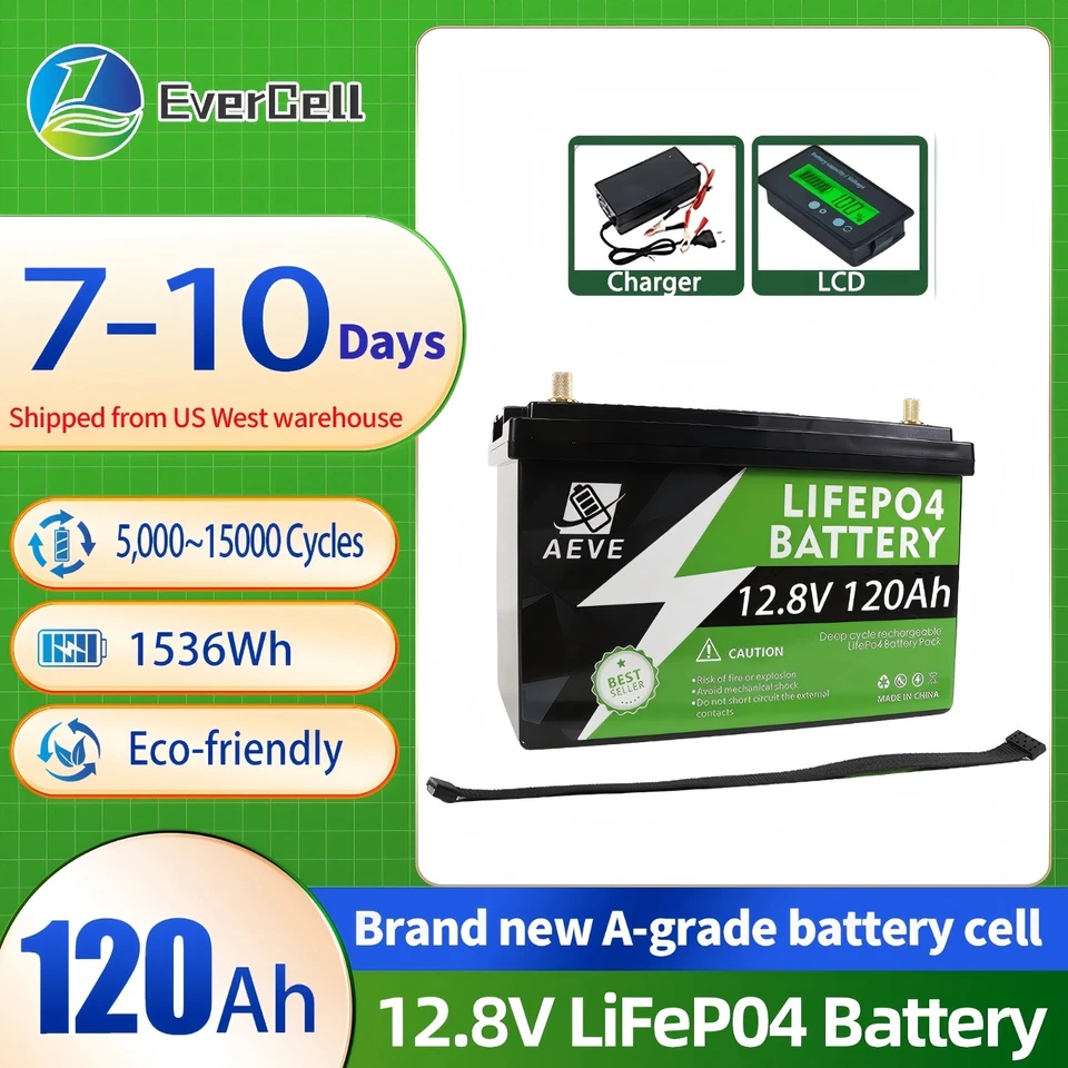 AEVE 12V120Ah LiFePO4 Lithium Battery BMS Deep Cycle for RV Marine Solar Off-grid