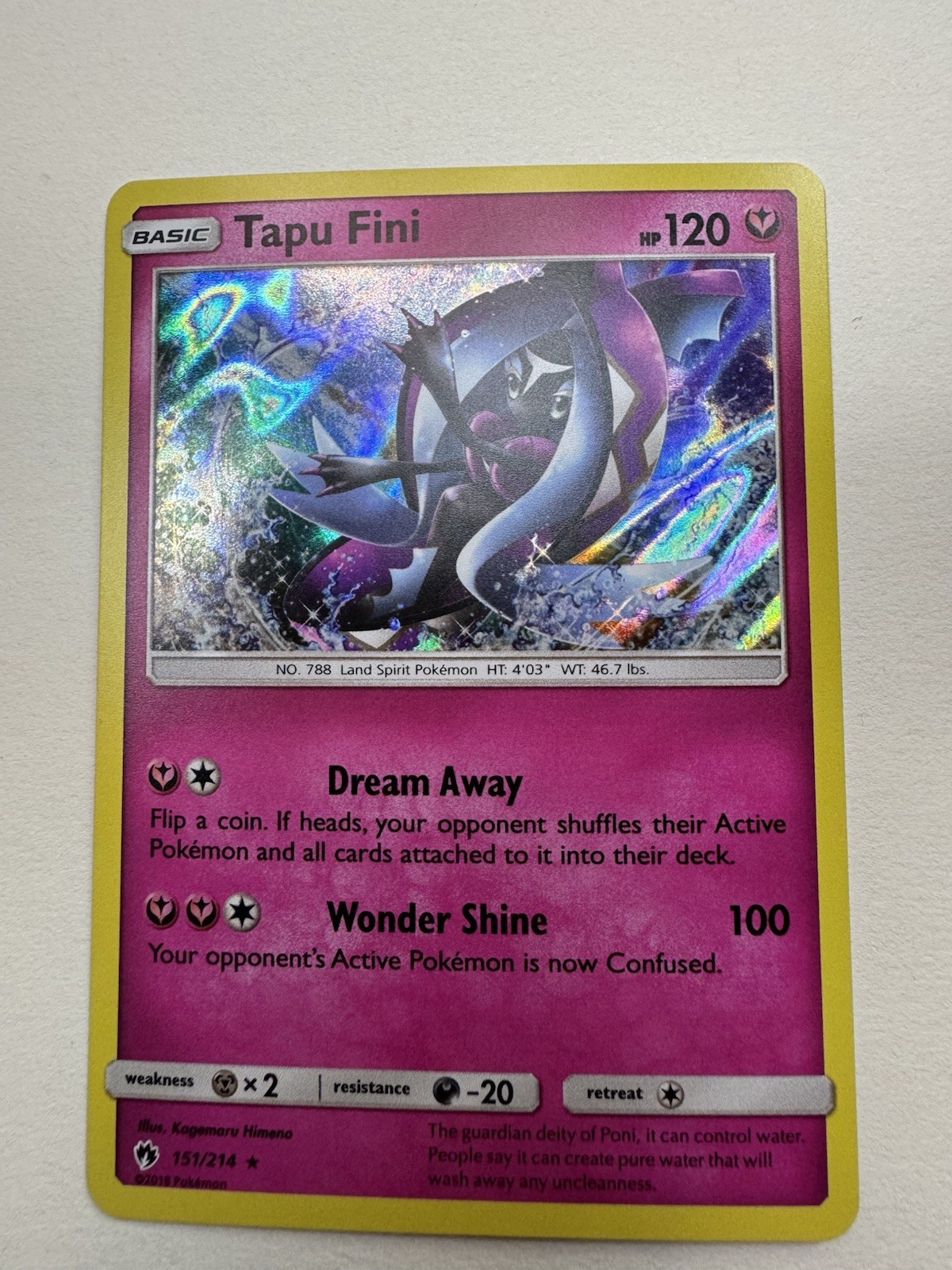 Holo Tapu Fini 151/214 Rare Lost Thunder Near Mint