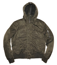 Men's ALLSAINTS Khaki Green Zip-Hooded Insulated Bomber Jacket LARGE